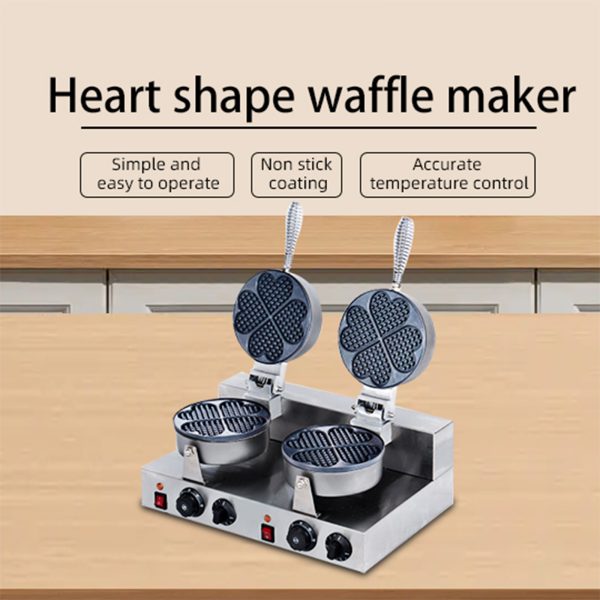 Professional 2600W Electric Double Head Foam Waffle Machine Egg Heart Shaped Temperature Controlled for Household Use