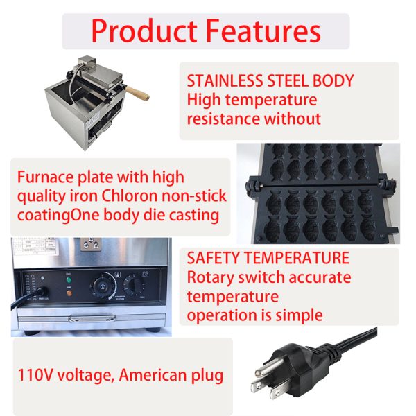 Commercial 12-Hole Taiyaki Fish Waffle Machine 1500 Watt Stainless Steel New Condition Electric Sale