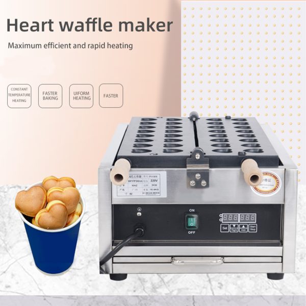 Commercial 16pcs Mini Dutch Hearts Pancake Waffle Maker Double Pool Heart-shaped Waffle Machine New Condition