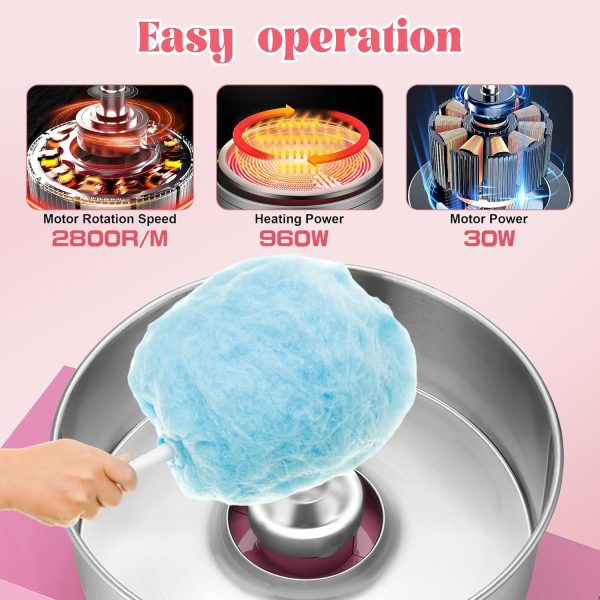 Commercial 1000W Electric Cotton Candy Maker Stainless Steel Bowl Sugar Scoop Storage Drawer for Family Parties Kids Birthday
