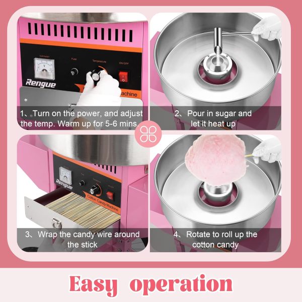 Commercial 1000W Electric Cotton Candy Maker Stainless Steel Bowl Sugar Scoop Storage Drawer for Family Parties Kids Birthday