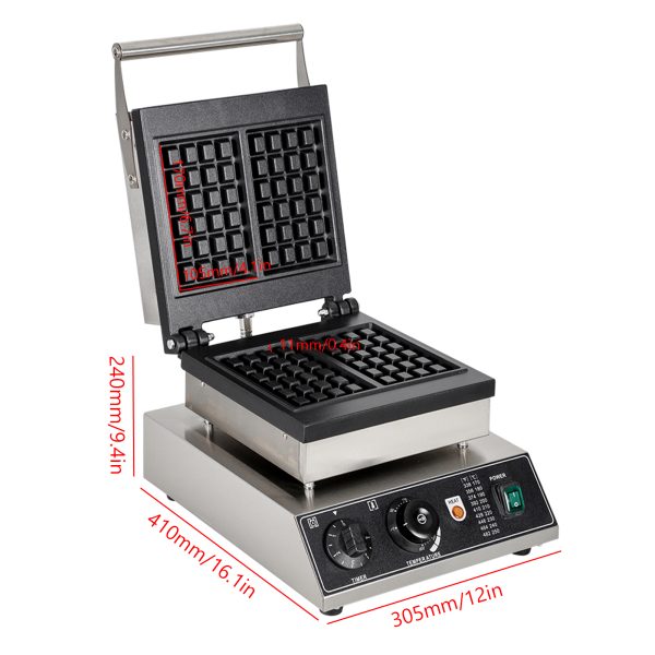Commercial Electric 110/220V Belgian Waffle Maker 2pcs Non-Stick Square with Temperature Time Control for Home Use New Condition