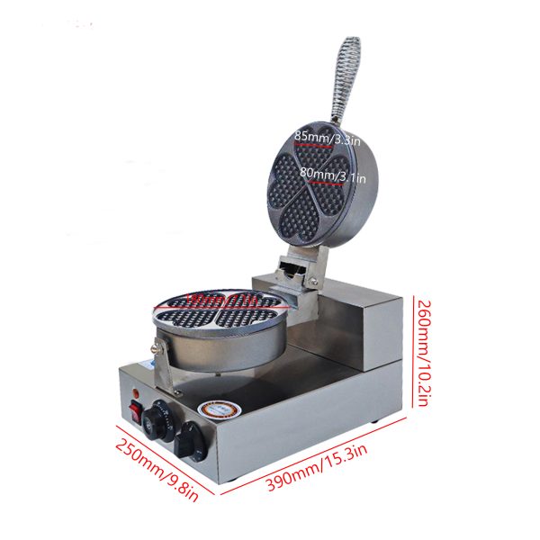 Commercial Heart-Shape Belgian Waffle Maker Nonstick Stainless Steel Body New 122-572℉ / 50-300℃ Temp Range for Bakery Snack Bar