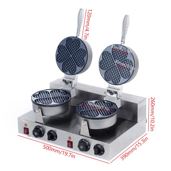 Professional 2600W Electric Double Head Foam Waffle Machine Egg Heart Shaped Temperature Controlled for Household Use