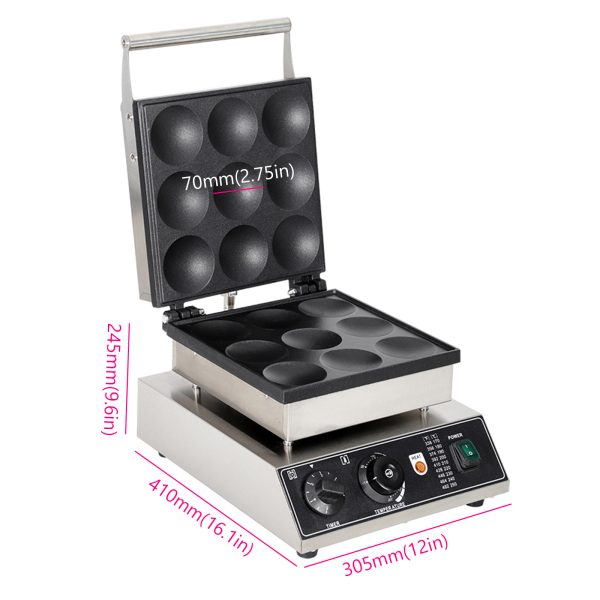 1750W Commercial Electric Poffertjes Grill 9PCS 2.7in Diameter Dorayaki Baker Machine Non-Stick for Snack New