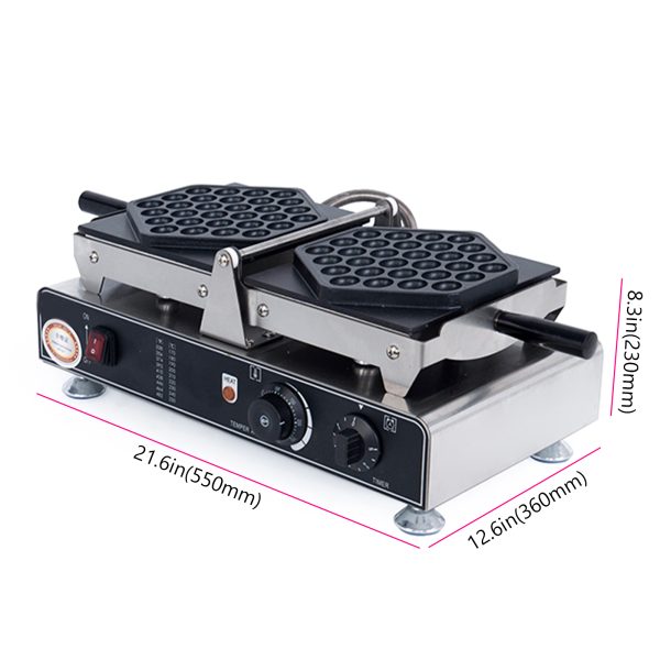 1400W Commercial Stainless Steel Bubble Waffle Maker Non-Stick for Teflon Coating Iron Snack Machine Plastic Handle Condition Ne