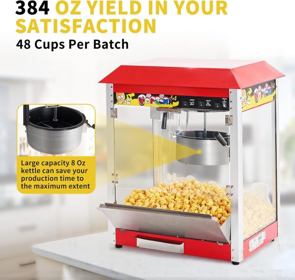 1400W Commercial Electric Popper 10 oz Kettle Countertop Popcorn Maker 50 Cups/Batch 3-Switch Control Movie Theater Popcorn