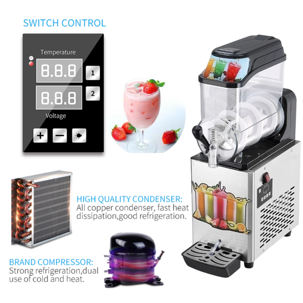 Commercial Electric 1-Tank Stainless Steel Slush Machine 12L Automatic Cold Drink Juicer for Parties and Hotels Use