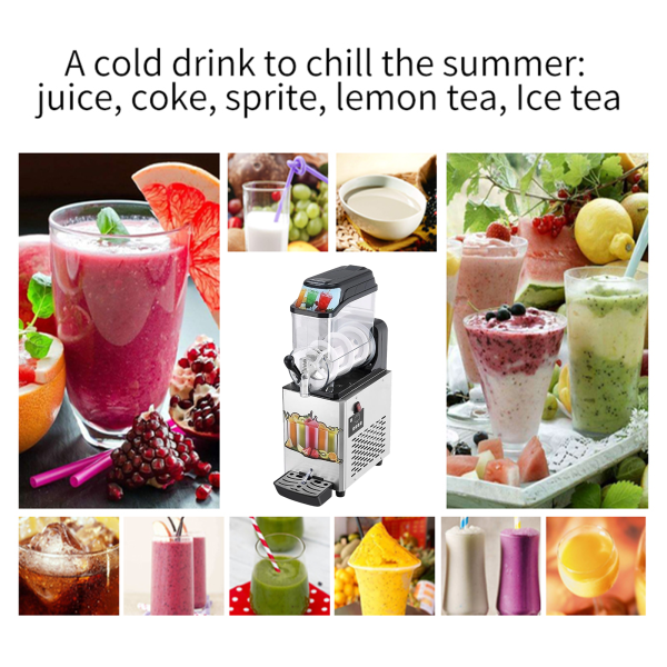 Commercial Electric 1-Tank Stainless Steel Slush Machine 12L Automatic Cold Drink Juicer for Parties and Hotels Use