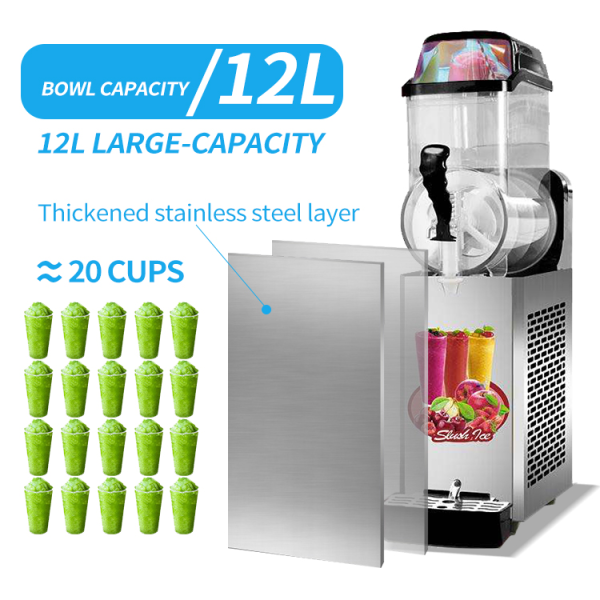 Commercial Electric 1-Tank Stainless Steel Slush Machine 12L Automatic Cold Drink Juicer for Parties and Hotels Use