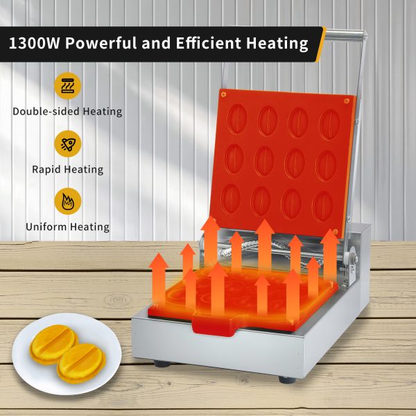 Commercial New Coffee bean Waffle Maker Large 1300 Watt Stainless Steel Waffle Machine Electric for Sale