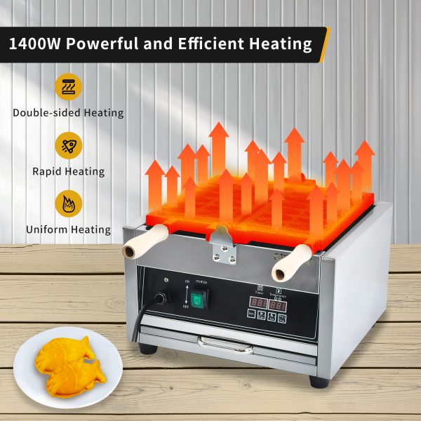 Professional Intelligent Digital LED Taiyaki Fish Waffle Iron High-Precision Temperature Control New for Hotels Coffee Shops
