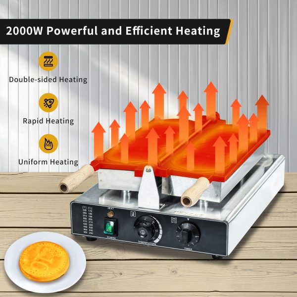 2000w Professional Commercial Electric Custom Korean Cheese Gold Coin Shape Waffle Maker Machine