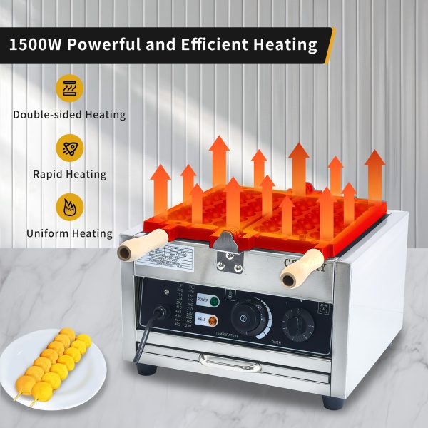 Commercial 1500W Electric 3-Grid Bubble Waffle Maker Non-Stick Stainless Steel with round Ball String New Condition