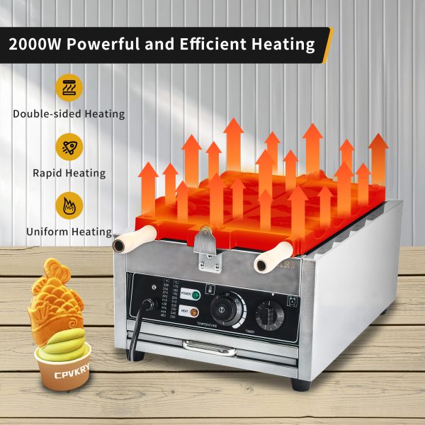 Commercial 2KW Stainless Steel Taiyaki Waffle Maker New Design 4 Fishes & Ice Cream Filling Snack Machine Adjustable Temperature