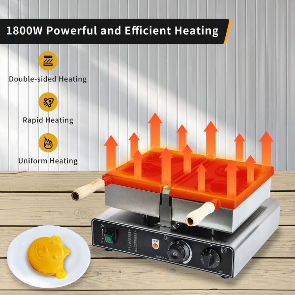 Bear Shaped Waffle Cone Maker Non-Stick Rotatable Stainless Steel Body Teflon-Coated Baking Pan 122-572℉ Machine Snack Machine