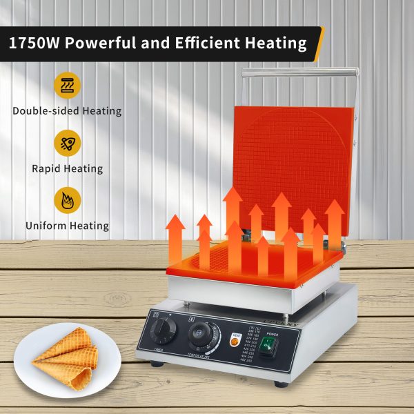 Commercial Electric Stainless Steel Waffle Cone Maker Restaurant Home Kitchen Bakeries Snack Bar Use for Ice Cream Cones Bowls