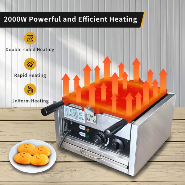 Commercial 2000W Ball Shaped Fill Cheese Waffle Egg-Shaped Smiling Egg Face Waffle Maker with Non-Stick Snack Machine