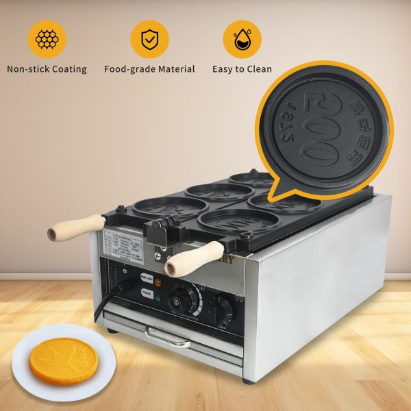 110/220V Customizable CPVKRY Electric Rotary Waffle Maker Non-Stick Stainless Steel 10 Yen Cheese Gold Coin Peso Shape Household