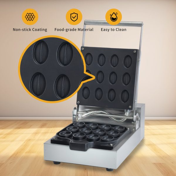 Commercial New Coffee bean Waffle Maker Large 1300 Watt Stainless Steel Waffle Machine Electric for Sale