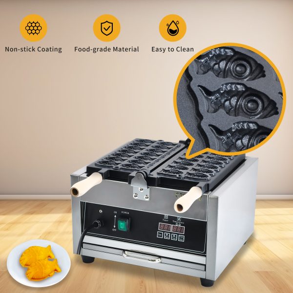 Professional Intelligent Digital LED Taiyaki Fish Waffle Iron High-Precision Temperature Control New for Hotels Coffee Shops