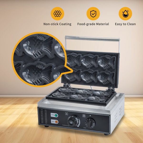 Electric Taiyaki Fish-Shaped Waffle Iron Stainless Steel High-precision Tempe Control Christmas Waffle Maker Snack Machine