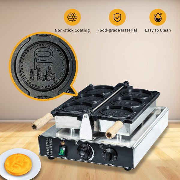 2000w Professional Commercial Electric Custom Korean Cheese Gold Coin Shape Waffle Maker Machine