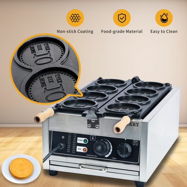 CPVKRY Customized Korean Industrial Gold Coin Shape Waffle Maker Machine Electric Gas for Restaurant Use Cheesy Customization