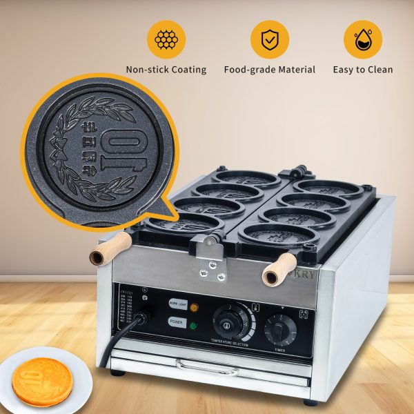 110/220V Customizable CPVKRY Electric Rotary Waffle Maker Non-Stick Stainless Steel 10 Yen Cheese Gold Coin Peso Shape Household