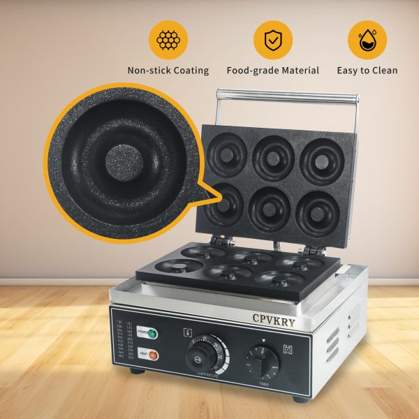 Belgium 6-Hole Double-Sided Mini Doughnut Machine New Home Bakery Nonstick Heating Donut Maker