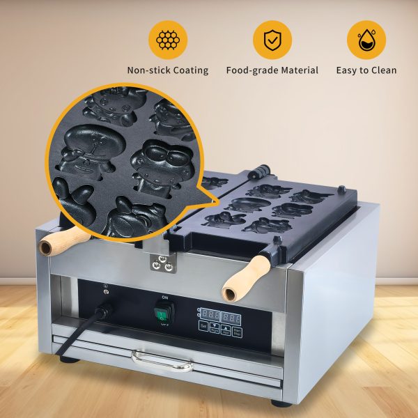 Anime Electric Nonstick Waffle Maker Includes 6 Different Shaped Pancakes-Cat Dog Reindeer & More Breakfast Gift for Kids Adults