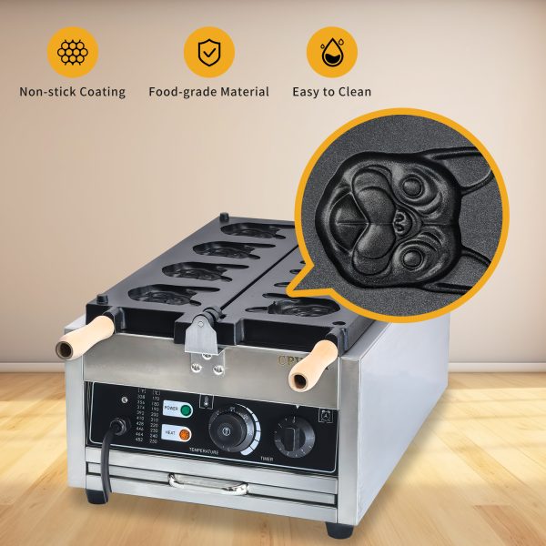 Electric 220V Dog Head Shaped Waffle Maker French Bulldog Shaped Tray Burner New for Kids & Adults Breakfast