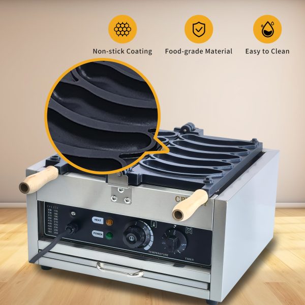 Commercial 110/220V Banana Shaped Smiling Face Waffle Maker Non-Stick for Restaurants Kitchen Snack