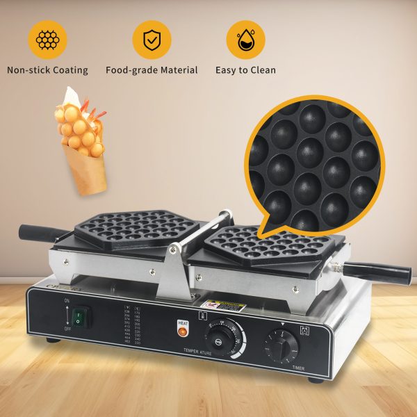 Commercial Electric Stainless Steel Bubble Waffle Machine 110/220v Hong Kong Egg Waffle Snack Non-Stick Temperature Time Control
