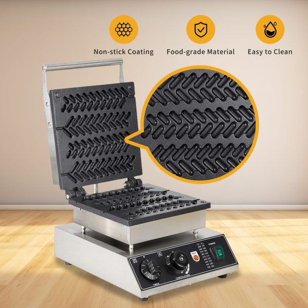 Commercial Stick Waffle Maker Christmas Tree-Shaped Molds 4 Stainless Steel Bakers Non-Stick Teflon Coating Snack Machines