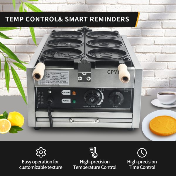 110/220V Customizable CPVKRY Electric Rotary Waffle Maker Non-Stick Stainless Steel 10 Yen Cheese Gold Coin Peso Shape Household