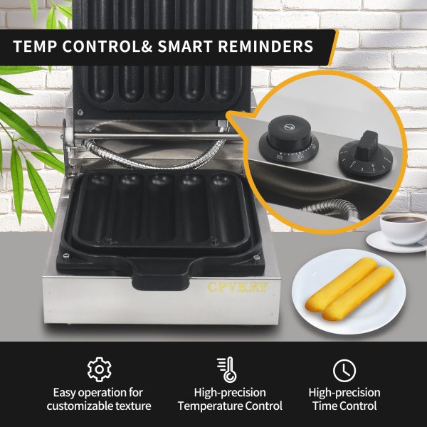 Commercial 110v/220v Hotdog Waffle Maker Machine New 5 Slice Non-Stick Stainless Steel Lolly Stick Waffle Maker