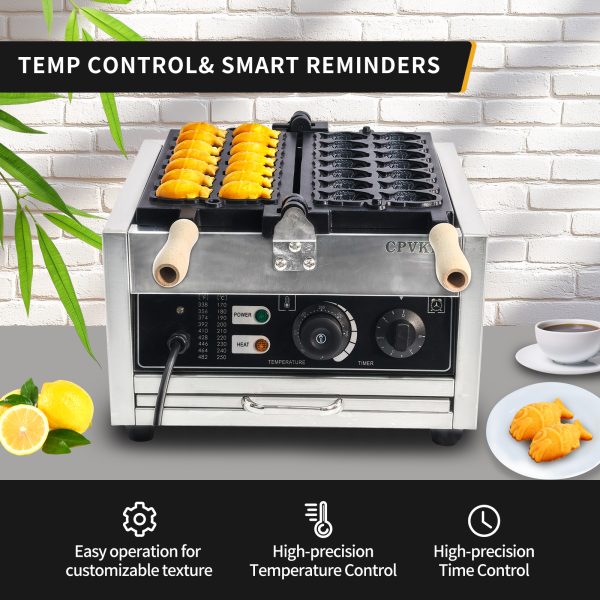 Commercial Stainless Steel Taiyaki Waffle Machine Fish Shape Double Waffle Maker for Restaurants Dutch Leisure Electric for Sale
