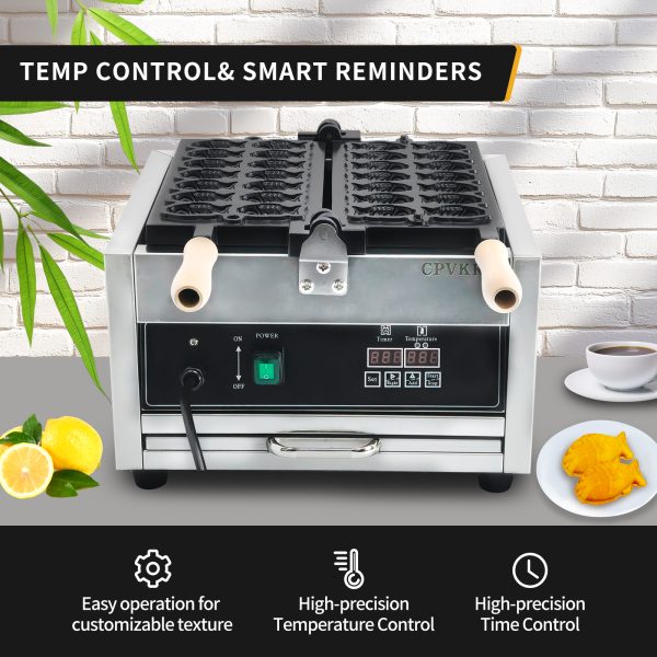 Professional Intelligent Digital LED Taiyaki Fish Waffle Iron High-Precision Temperature Control New for Hotels Coffee Shops