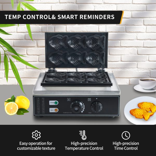 Electric Taiyaki Fish-Shaped Waffle Iron Stainless Steel High-precision Tempe Control Christmas Waffle Maker Snack Machine