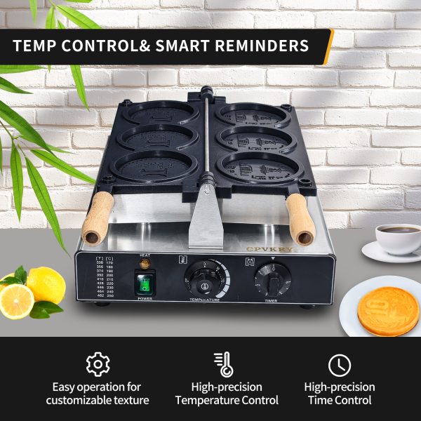 2000w Professional Commercial Electric Custom Korean Cheese Gold Coin Shape Waffle Maker Machine
