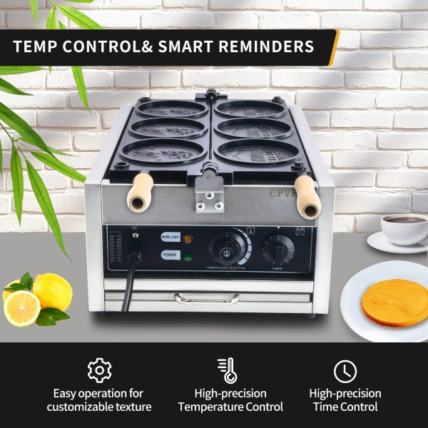 CPVKRY Commercial Custom American Round Gold Coin Cheese Shape Non Stick Waffle Maker Machine
