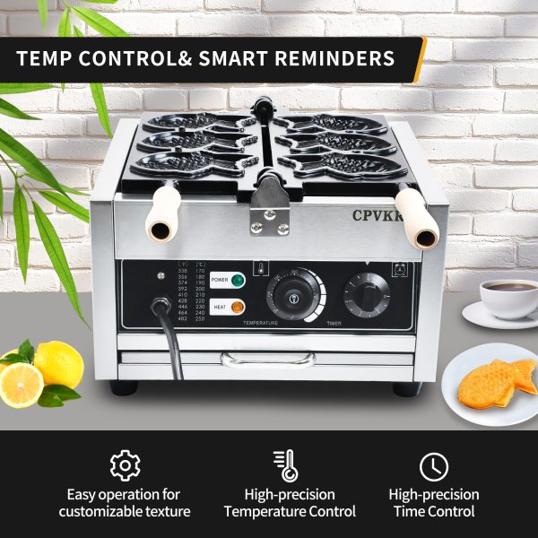 Commercial Electric Waffle Maker Nonstick 3-Piece Japanese Taiyaki Making Machine Stainless Steel Baker Teflon Coating for Snack