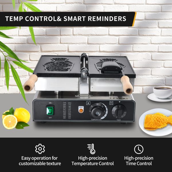 Taiyaki Fish-Shaped Waffle Iron Non-Stick for Teflon Coating 50-300℃ Adjustable Snack Machine for Ice Cream Waffle Cones New