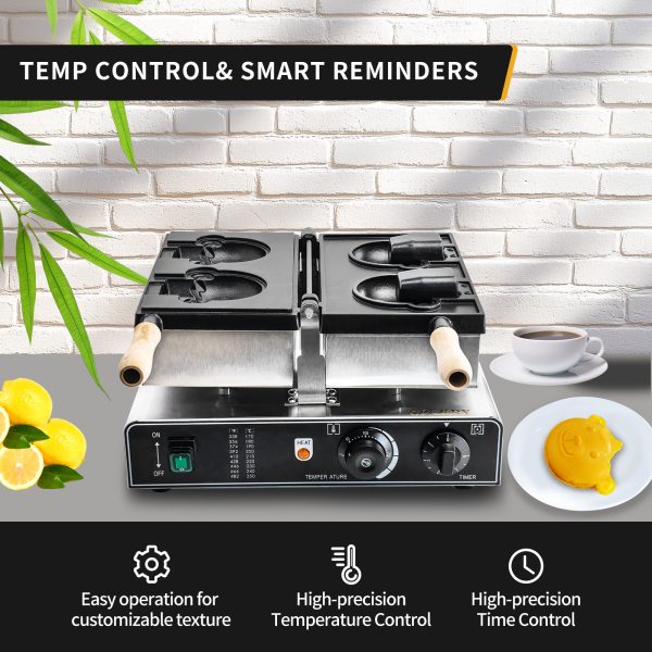 Bear Shaped Waffle Cone Maker Non-Stick Rotatable Stainless Steel Body Teflon-Coated Baking Pan 122-572℉ Machine Snack Machine
