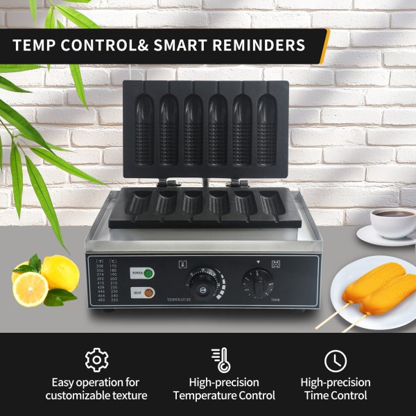 Commercial 6pcs Stick Shape Waffle Maker New Corn Dog Waffle Maker French Muffin Irons Snack Machine Stainless Steel Non-Stick