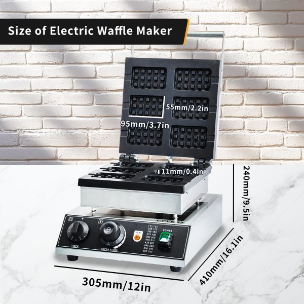Household Hotel Use Stainless Steel Electric 6-Slice Double-Sided Waffle Maker Temperature Time Control Easy Operate for Snacks
