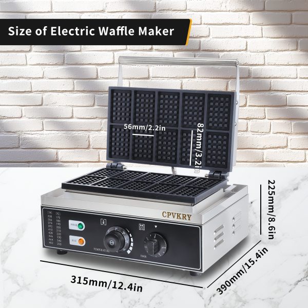 Commercial Stainless Steel Rectangle Waffle Maker 10pcs Non-Stick Industrial Belgian Waffle Iron 110/220V Temp Time Snack