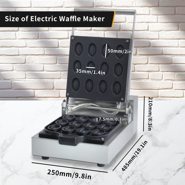 Commercial New Coffee bean Waffle Maker Large 1300 Watt Stainless Steel Waffle Machine Electric for Sale