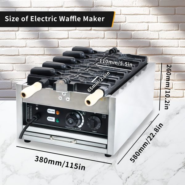 110V Commercial Stainless Steel Taiyaki Fish Waffle Maker New 50-300℃/122-572℉ Adjustable Temperature for Ice Cream Waffles